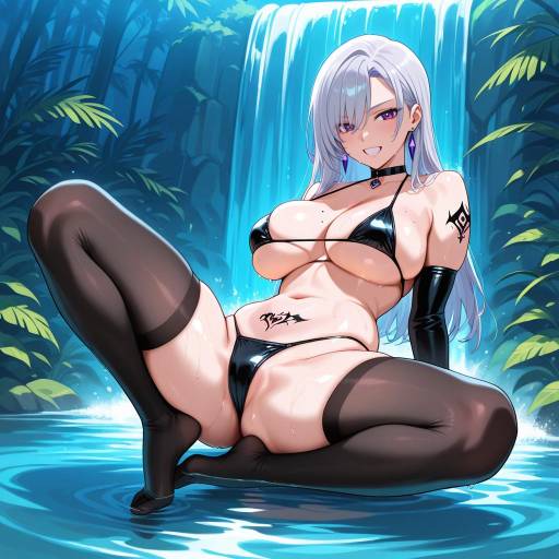 Lavender-Haired Lady at Waterfall Lavender-Haired Lady at Waterfall