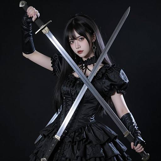 Gothic Asian Warrior in Dramatic Pose