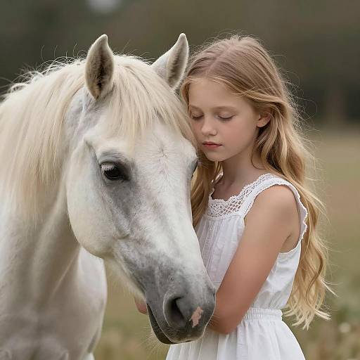 Warm Embrace: Girl and White Horse