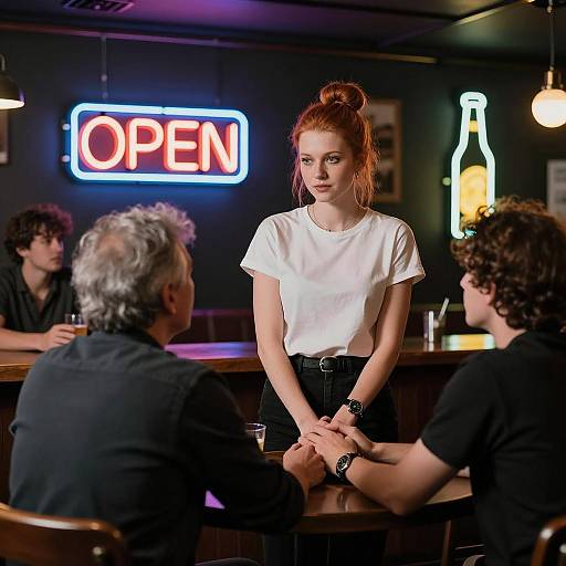 Neon Bar Scene with Three Figures