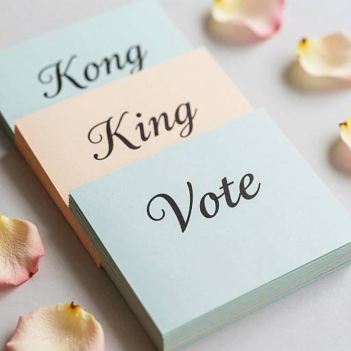 Close-up photograph of a white card with black cursive text 