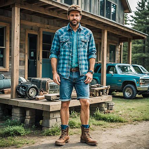 Rugged Man in Country Outfit Standing Outdoors