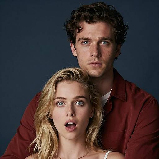 Portrait of Surprised Woman and Man Embracing