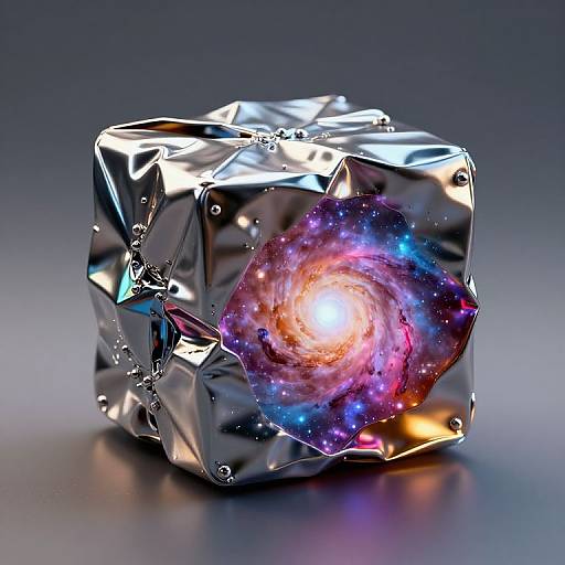 Metallic Cube with Galaxy Inside