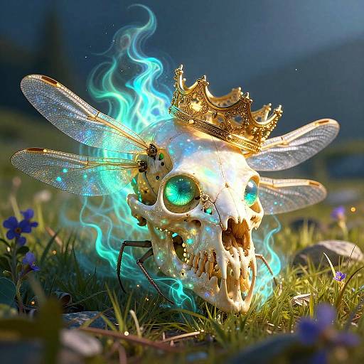 Radiant Opal Dragonfly Skull