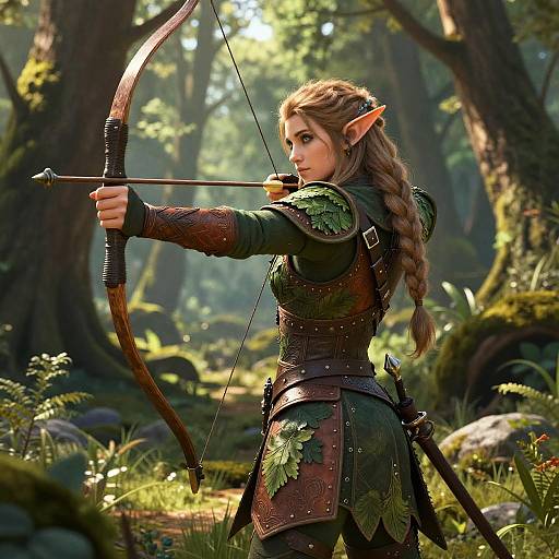 Heroic Elf Ranger in Lush Wilderness