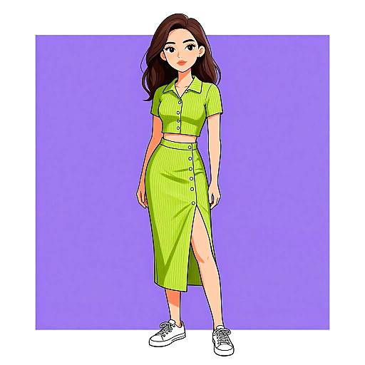 Woman in Lime Green Ribbed Two-Piece Outfit