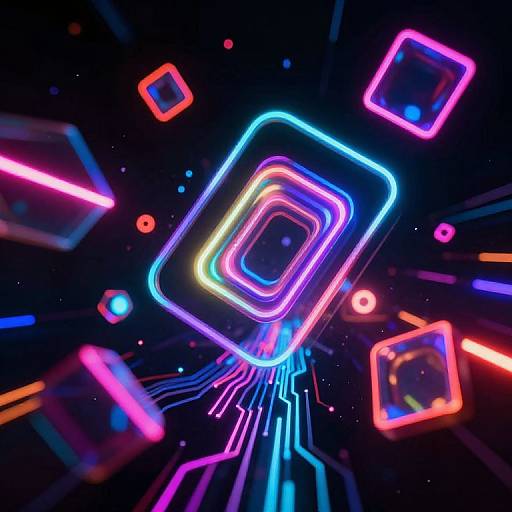 Neon Geometric Shapes in Sci-Fi Space