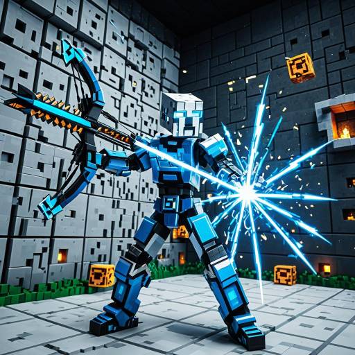 Robotic Archer with Plasma Crossbow in Cyber Minecraft Room