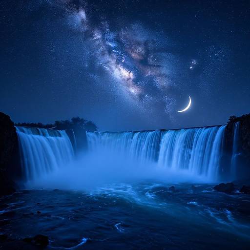 Magical Night Sea Waterfall Scene