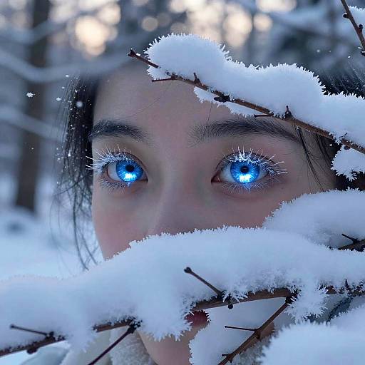 Glowing Blue Eyes in Snowy Forest