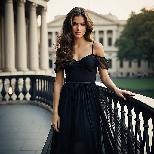 Elegant Woman in Black Off-Shoulder Dress