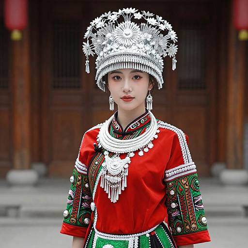 Traditional Female Dress with Floral Headdress