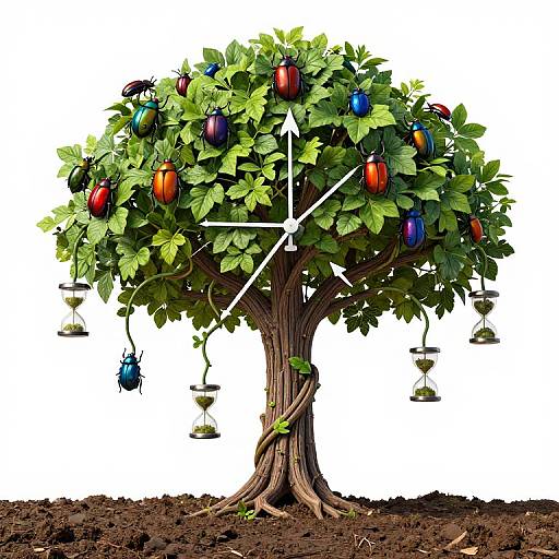 Surreal Sundial Tree with Beetles