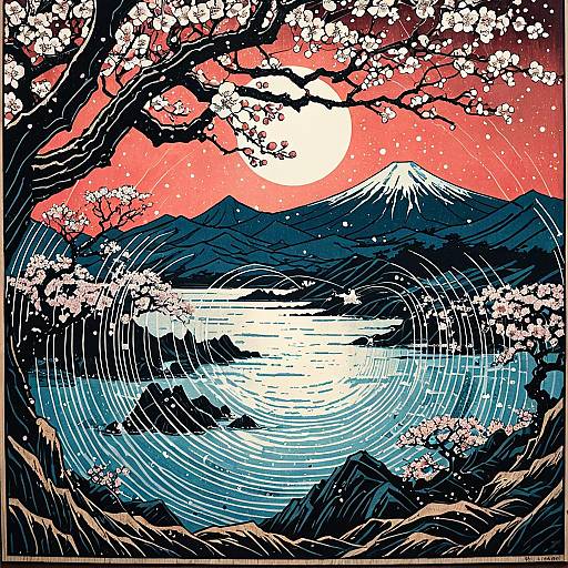 Hokusai-inspired Aurora with Sleeping Spiderweb