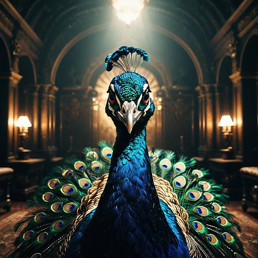 Anthropomorphic Peacock in Dramatic Setting