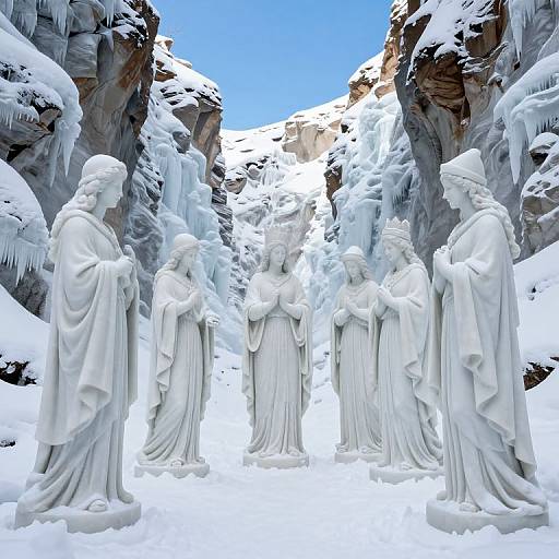 Ethereal Statues in Snowy Canyon