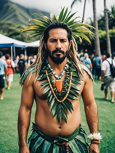 Man in Traditional Maui Costume at Festival