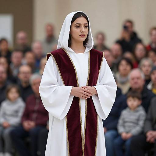 Woman in Religious Robe Amid Crowd