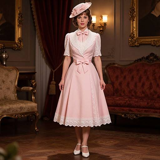 Vintage Lady in Pink Dress Rendering