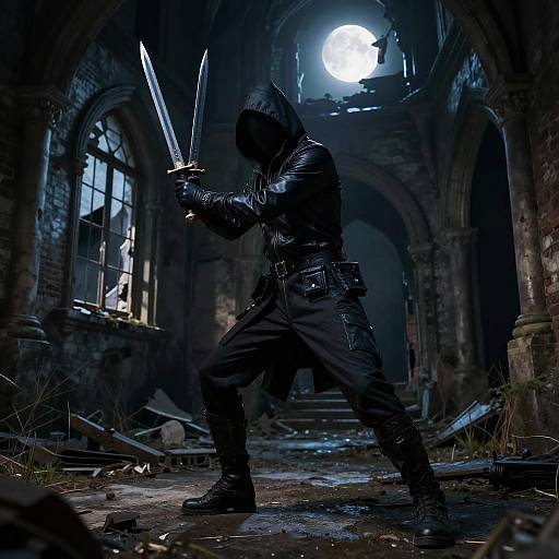 Sexy Rogue in Moonlit Castle Shadows