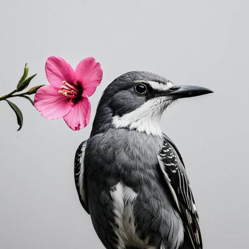 Close-up of bird with pink flower