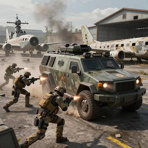 Intense Armored Convoy in Combat Zone