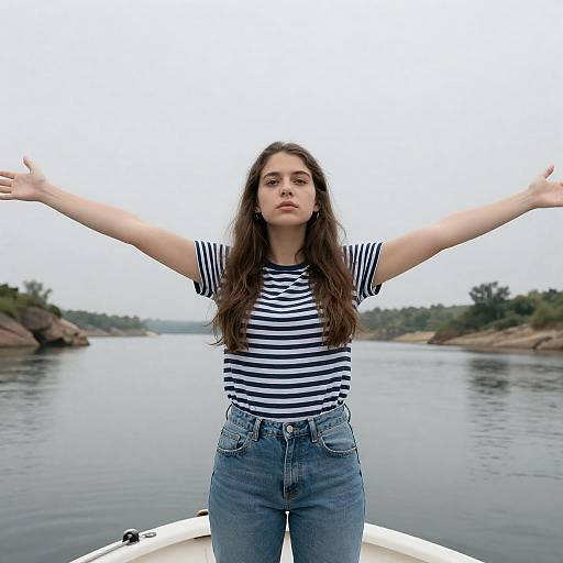 Serene Woman Embracing Nature on Boat
