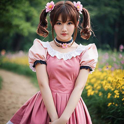 Girl in Pink Kujou Sara Cosplay Dress