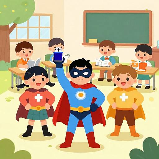 Colorful Superheroes at School