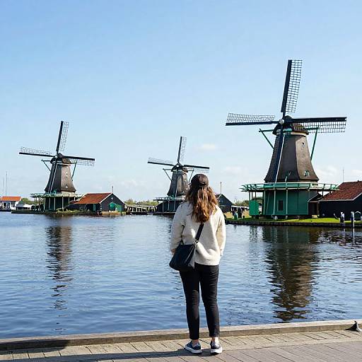 Tourist by Zaandam Windmills Waterfront