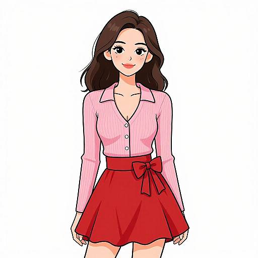Playful Preppy Woman in Pink and Red