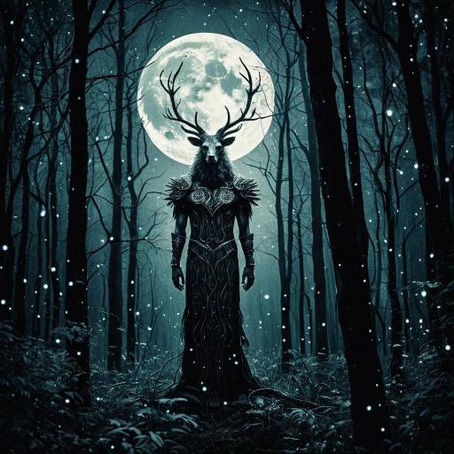 Mythical Forest Guardian Under Full Moon