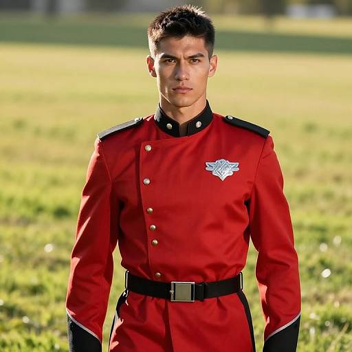 Confident Soldier in Red and Black Uniform