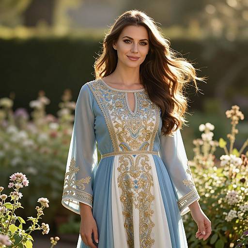 Elegant Woman in Sunlit Garden