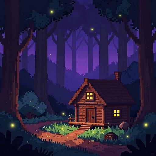 Pixel Art Twilight Forest Scene