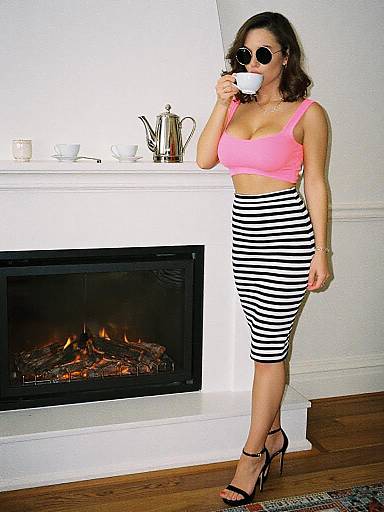 Stylish Woman in Neon and Stripes