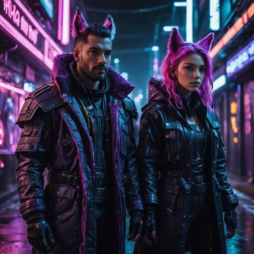 Neon Cyberpunk Duo in a Futuristic City