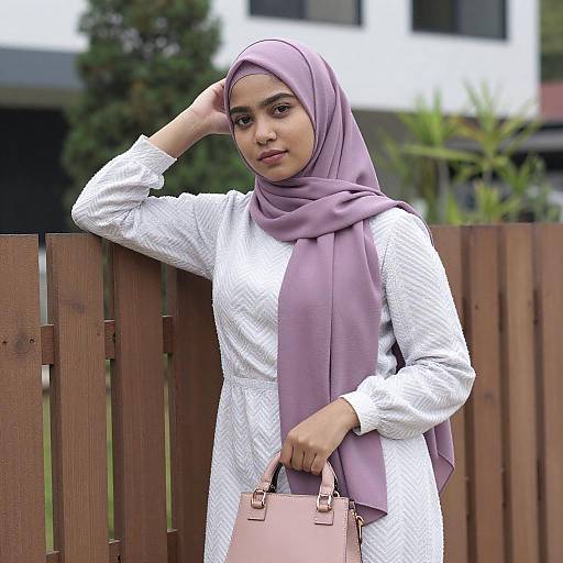 Young Woman in Purple Hijab Outdoors