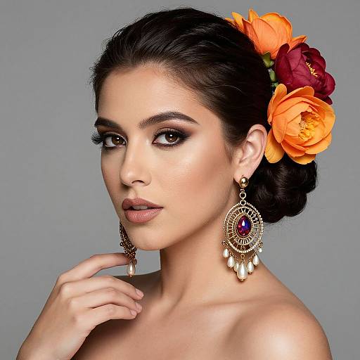 Gorgeous Latina Woman with Floral Accessories