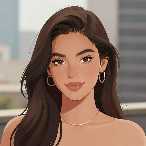 Digital Portrait of Young Woman with Gold Jewelry