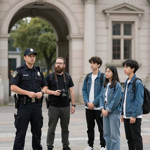 Officer Pointing at Historic Archway Group