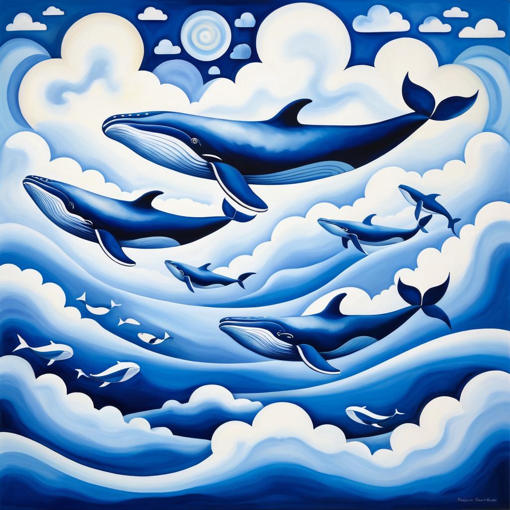 Surreal Whales in Blue Cloudscapes