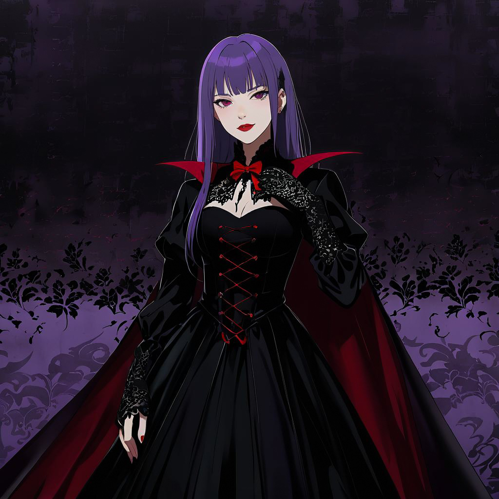 Elegant Gothic Vampire Girl in Mist