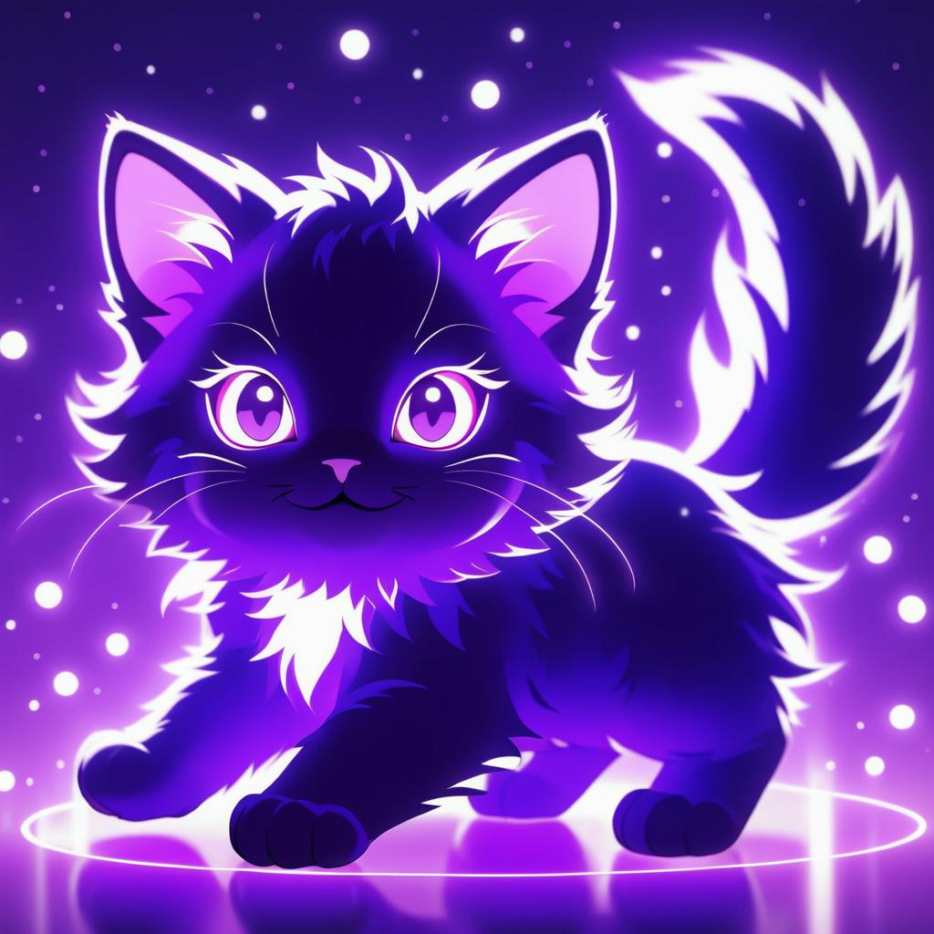 Radiant Purple Kitten in Anime Style