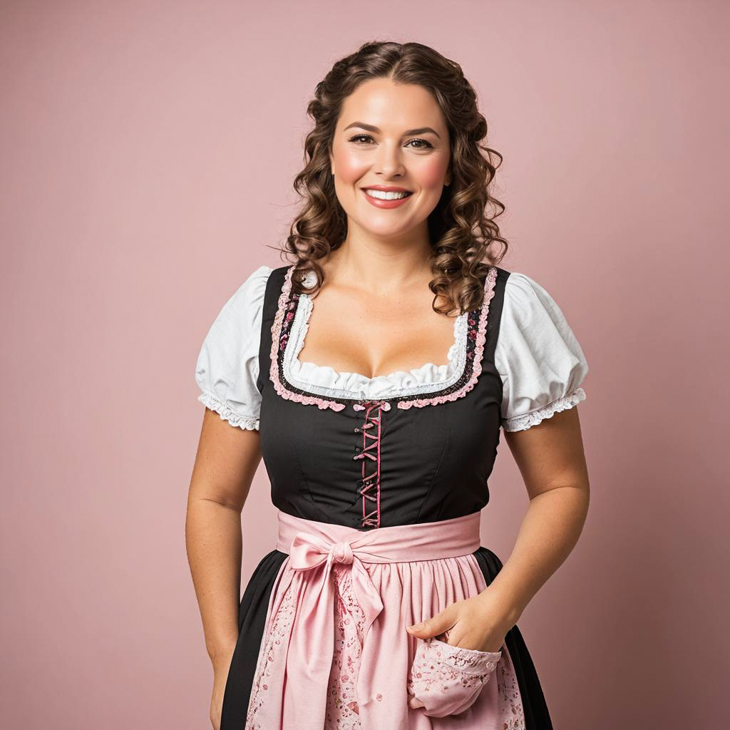 Joyful Tourist in Pink Studio Setting