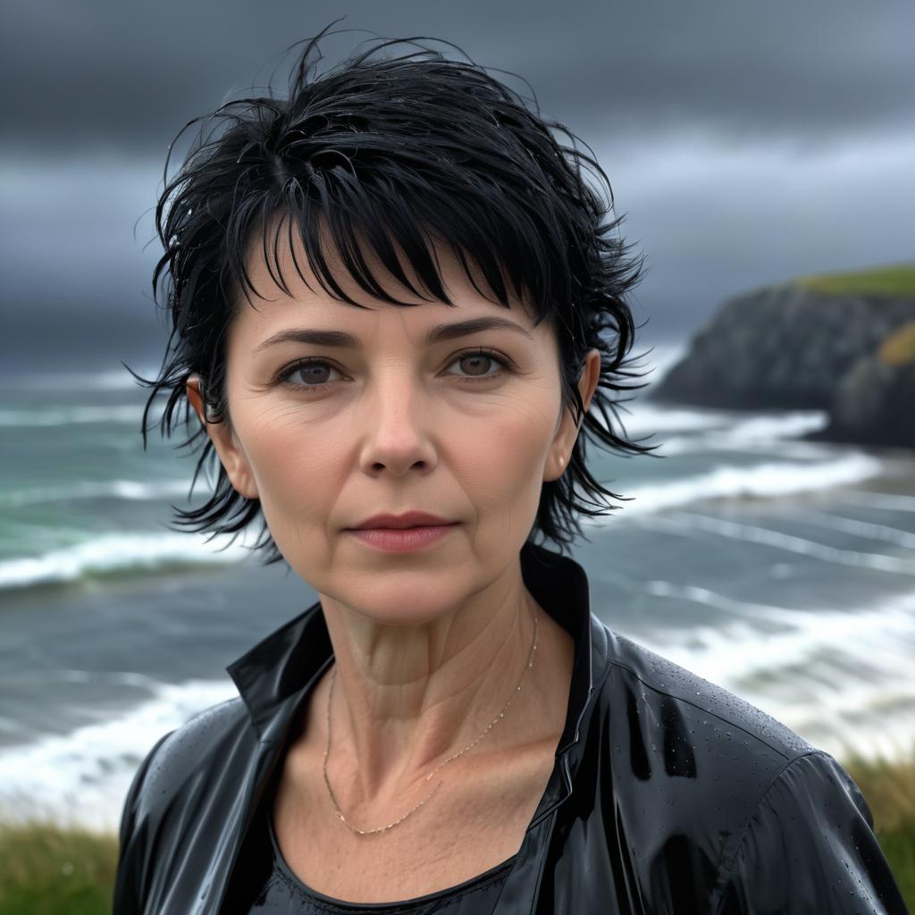 Joyful Breton Woman in Dramatic Weather