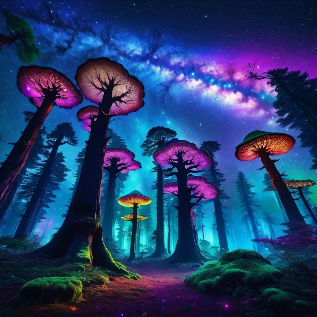 Mystical Nocturnal Forest with Glowing Elements