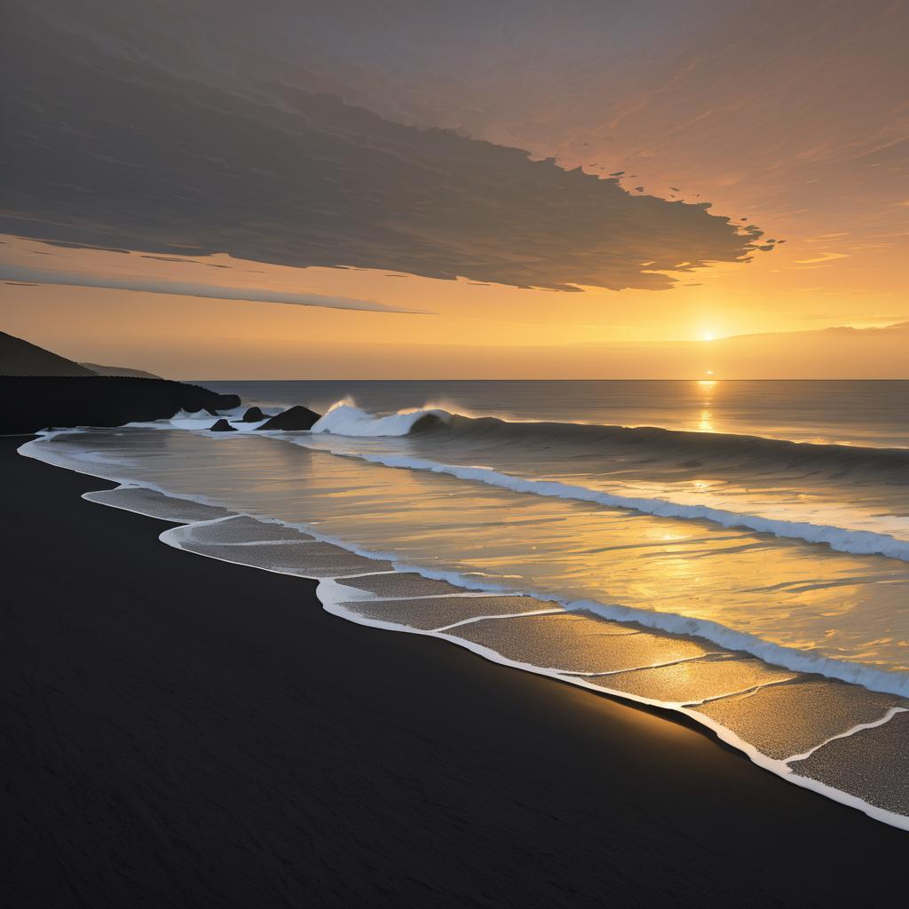 Tranquil Black Sand Beach at Dawn