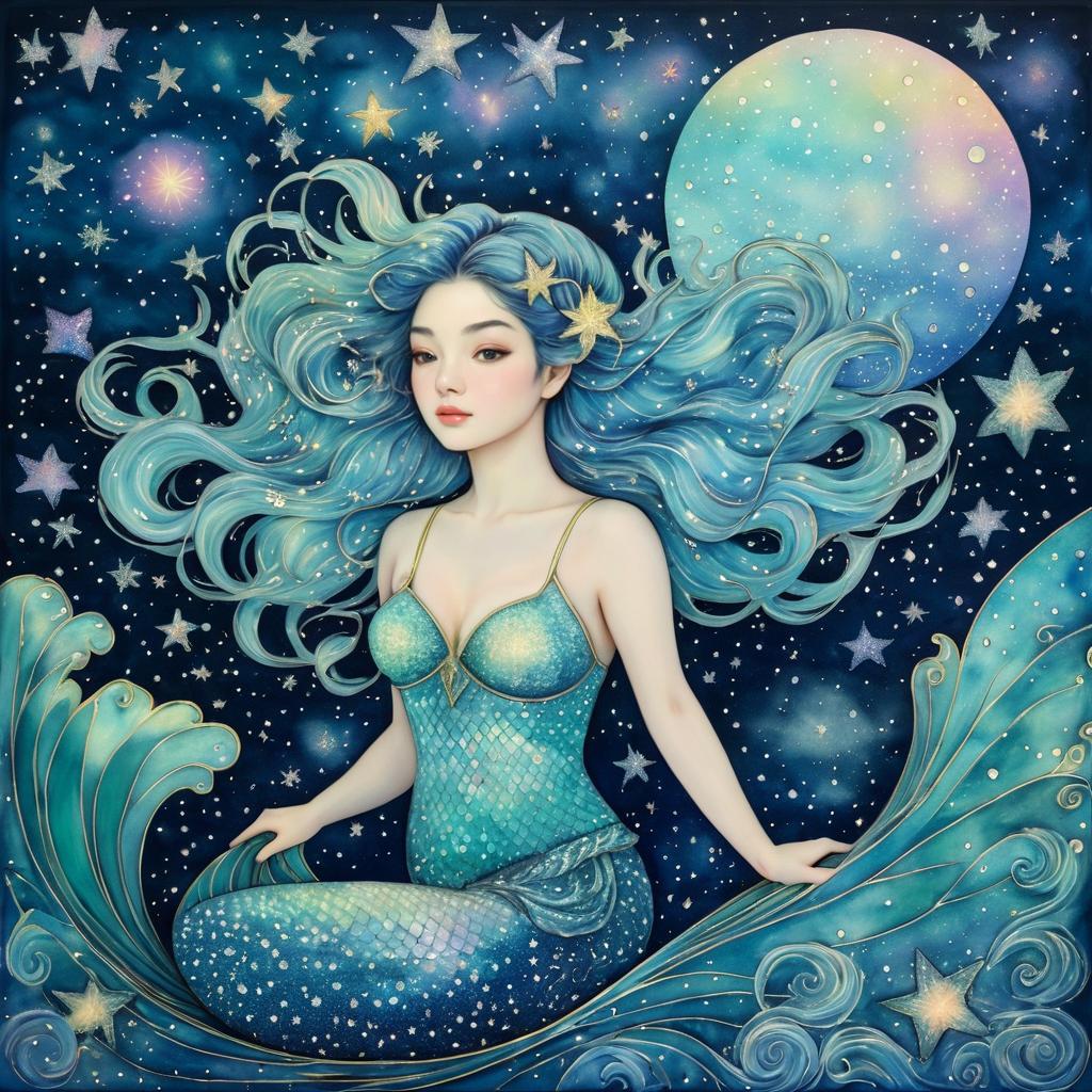 Celestial Mermaid in Cosmic Ocean Art